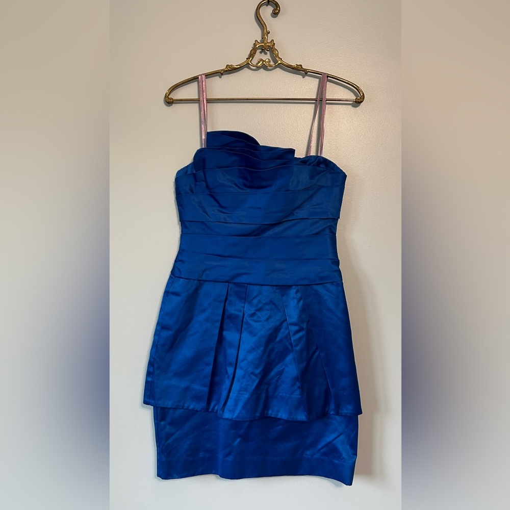 BCBGMaxAzria blue metallic peplum cocktail or event dress